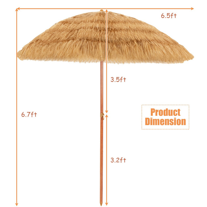 Portable Thatched Umbrella - 1.8m Tiki Beach Design with Adjustable Tilt Feature - Ideal Sunshade Solution for Beachgoers & Outdoor Enthusiasts