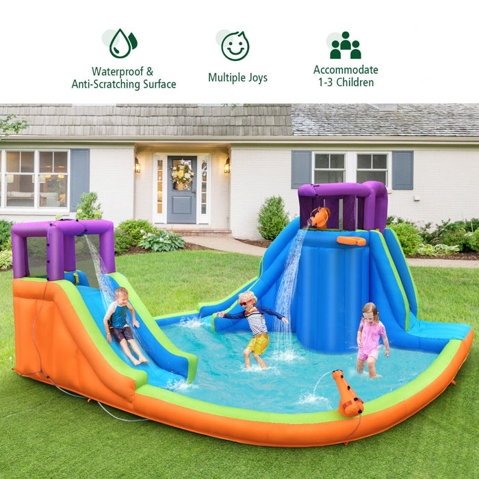 Inflatable Bouncy Castle - Kids Play Area with Double Slides, Water Guns and Basketball Hoop - Fun and Entertainment for Children Outdoor Play
