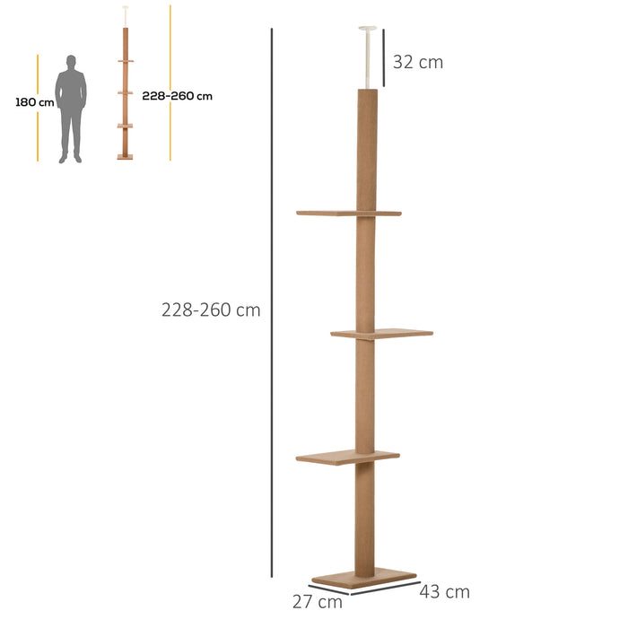 260cm Multi-Level Floor To Ceiling Cat Tree - Flannel-Covered Perches, Sleep & Play Tower for Kittens - Pet-Friendly Indoor Activity Structure