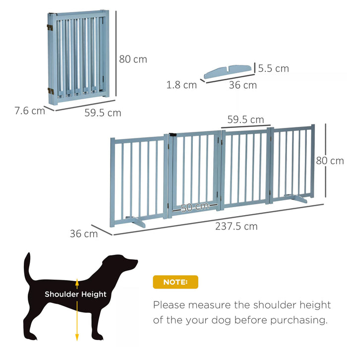 Freestanding Foldable Wooden Pet Gate - 4-Panel Dog Safety Barrier with Support Feet - Ideal for Small to Medium Pooches, Doorways & Stairs, Blue
