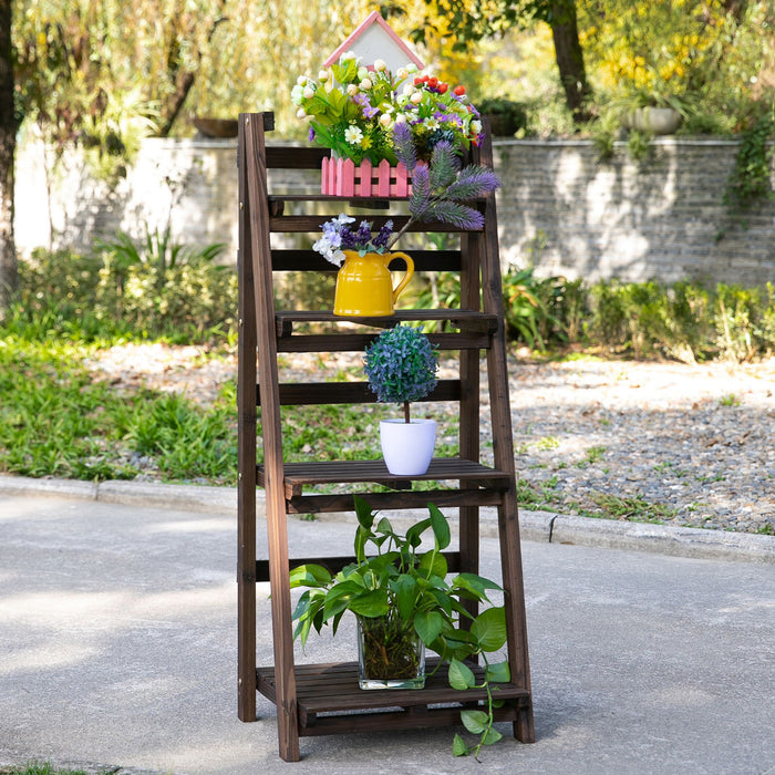 4-Tier Foldable Wooden Plant Shelf - Space-Saving Indoor/Outdoor Stand for Multiple Plant Pots - Ideal for Home & Garden Display, 45x35x108cm