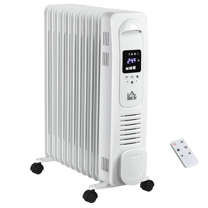 2720W Digital Oil-Filled Radiator - 11-Fin Portable Electric Heater with LED Display and 3 Heat Settings - Safety Cut-Off Feature and Remote Control for Easy Room Heating