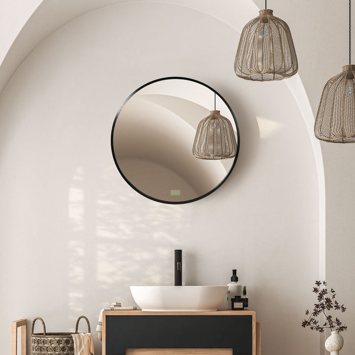 Aluminium-Framed Round Wall Mirror 50x50 cm - Sleek Modern Bathroom & Makeup Accessory, Black - Ideal for Elegant Washrooms and Living Spaces