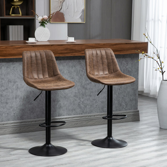 Adjustable Bar Stools Twin Pack - 360° Swivel Counter Height Stools with Footrests, Set of 2 - Perfect for Dining and Home Pub Areas, Brown