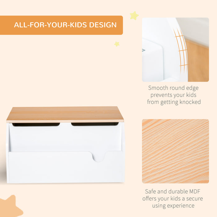 Kids Toy Storage Chest with Book Slot - Durable White Wooden Organizer with Safety Hinge for Playroom - Ideal for Children's Toys and Books