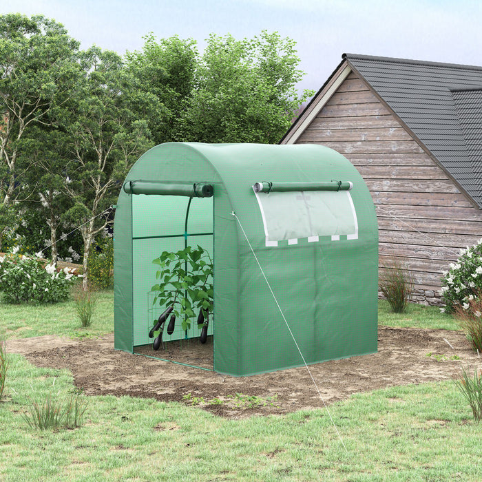 Walk-In Polytunnel Greenhouse - Sturdy Garden Greenhouse with Roll-Up Window, Door, 1.8x1.8x2m - Ideal for Plant Protection & Year-Round Gardening