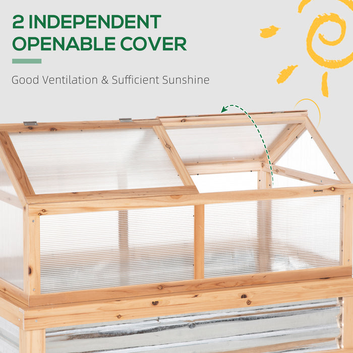 Raised Garden Bed with Cold Frame Greenhouse Top - Wooden Flower Planter with Protection Cover, 122x61x81.7cm in Natural Finish - Ideal for Season Extension and Pest Control