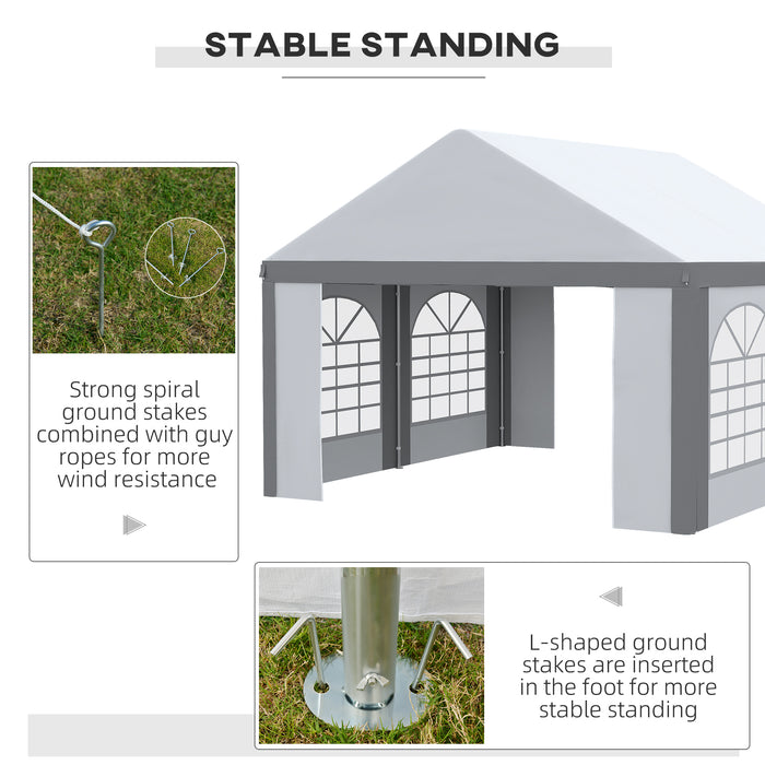 Galvanised 4x4m Party Tent Marquee - Gazebo with Side Panels, Four Windows, Double Doors - Perfect for Parties, Weddings, and Events
