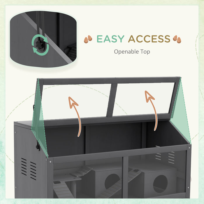 Wooden Hamster Habitat with Suspension Bridge - Small Animal Cage for Gerbils, Mice, Openable Top, 85x45x44cm, Grey - Perfect Home for Your Petite Pet