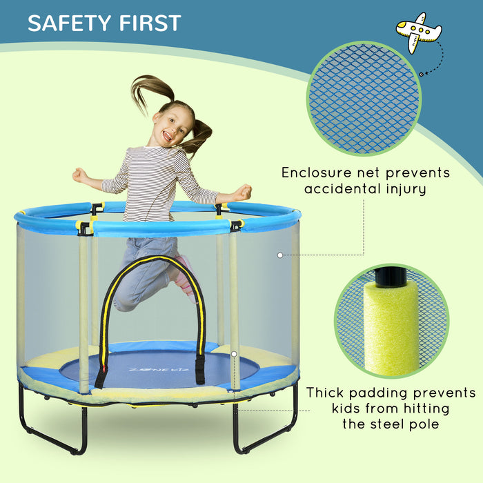 Kids Trampoline with Safety Enclosure - 140 cm Indoor Bouncer for Ages 1-6, Blue - Fun and Secure Jumping Gym for Children