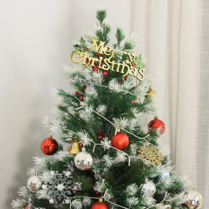Artificial Snow-Flocked Pine Christmas Tree, 5ft with Red Berries - Festive Green Holiday Decor - Perfect for Home and Office Yuletide Celebrations