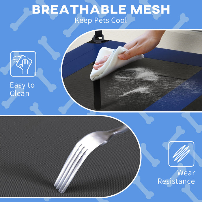 Elevated Cooling Dog Bed - 91 x 76 x 89cm Washable Breathable Mesh Cot - Ideal for Medium to Large Dogs, Dark Blue