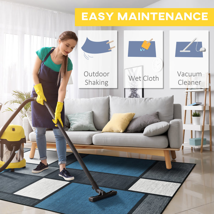 Modern Geometric Rug - 80x150 cm Blue and Grey Large Carpet for Living/Dining Room - Stylish Floor Covering for Home Decor