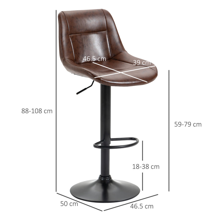 Modern Adjustable Bar Stools Set of 2 - 360-Degree Swivel, PU Leather Kitchen Stools with Footrest, Bar Height - Ideal for Kitchen Island, Home Bar, Brown