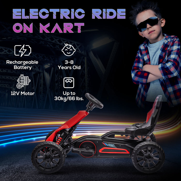 Kids Electric Go Kart - 12V Ride-On Racer with Forward and Reverse Gears, Rechargeable Battery, Dual Speed - Perfect for Children Ages 3 to 8 Years, Vibrant Red