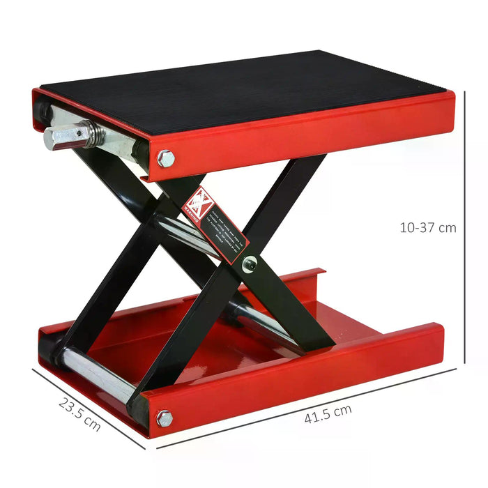 Heavy-Duty Steel Motorcycle Lift Platform - Manual Operation, Garage Repair Jack Stand, Red - Ideal for Bikers and Mechanics