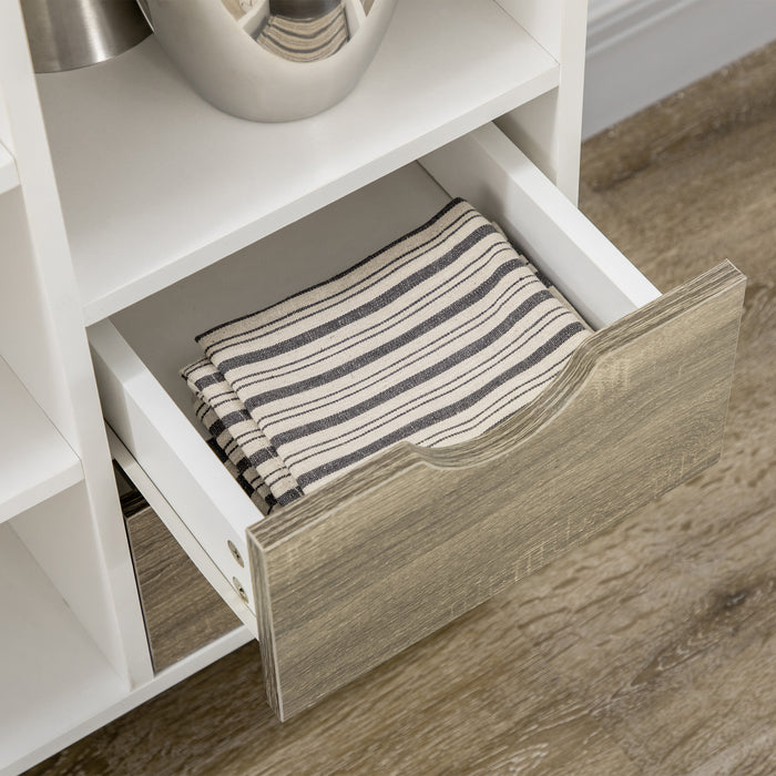 Modern Kitchen Sideboard with Wine Rack - Grey Buffet Table with Drawers and Open Storage - Elegant Dining Room and Living Room Furniture Organizer