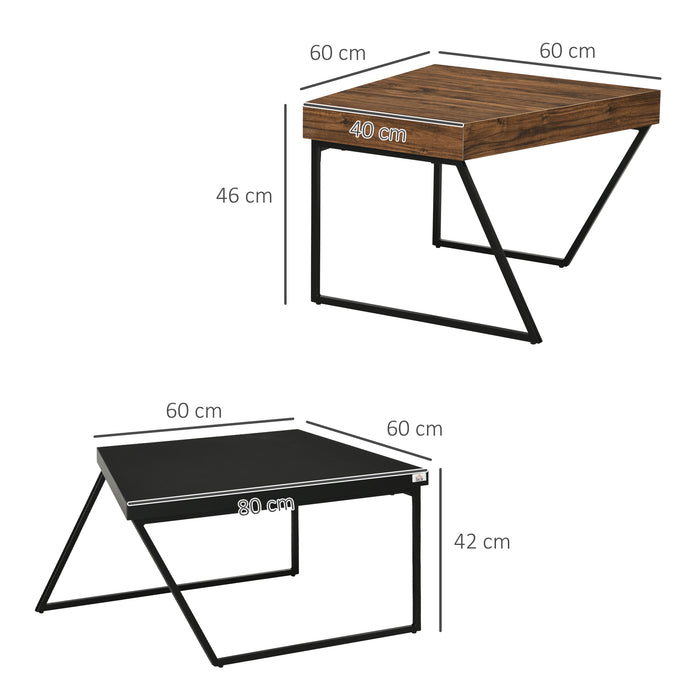 Industrial Nesting Coffee Table Duo - Geometric Design with Steel Frame and Thick Tabletop - Ample Leg Space for Living Room Comfort