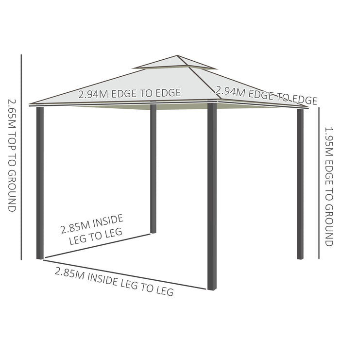 3x3m Metal Gazebo with 2-Tier Roof - Garden Outdoor Marquee, Party Tent Canopy, Patio Shelter with Netting - Ideal for Entertaining and Relaxing in Cream White