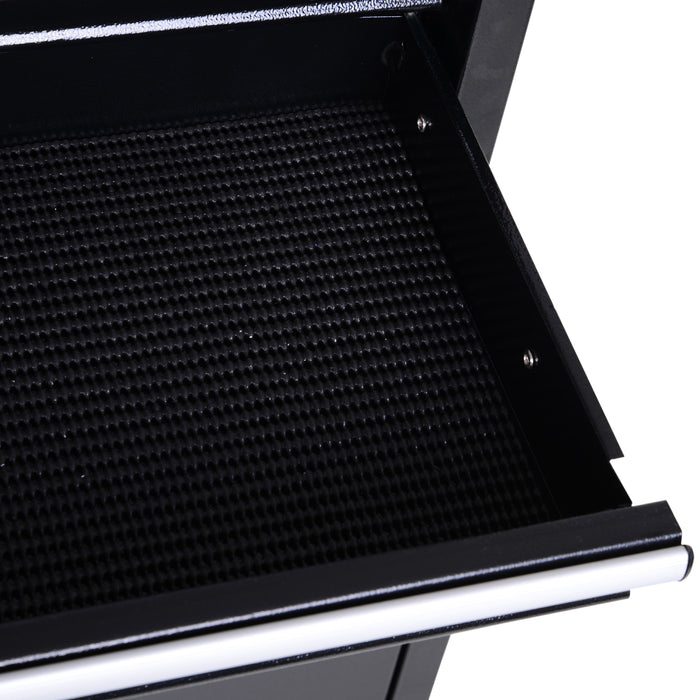 2-in-1 Metal Tool Chest Cabinet with Pegboard - 5 Drawers, Wheels, and Spacious Storage - Ideal for Workshop Organization and Mobility (60x28x104.5cm, Black)