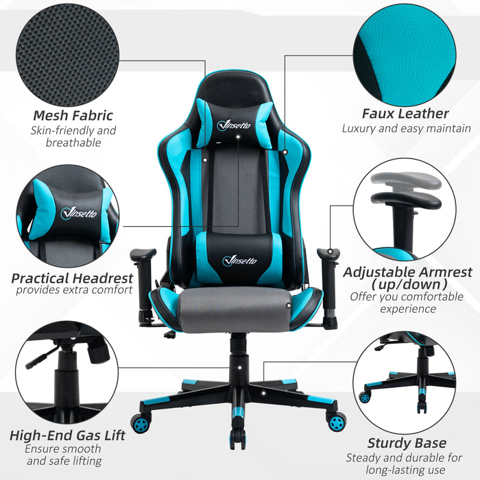 Ergonomic Racing Gaming Chair - High Back Adjustable Swivel Office Desk Chair with Headrest, Sky Blue - Ideal for Gamers & Comfortable Work Sessions