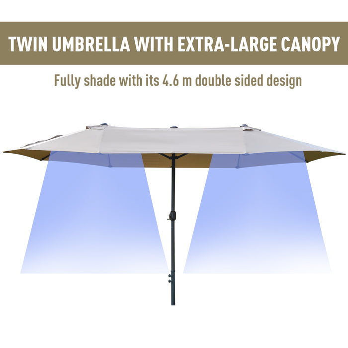 Double-Sided 4.6m Garden Parasol - UV-Protective Patio Sun Umbrella with Sturdy Cross Base - Ideal Shade Canopy for Outdoor Leisure, Khaki