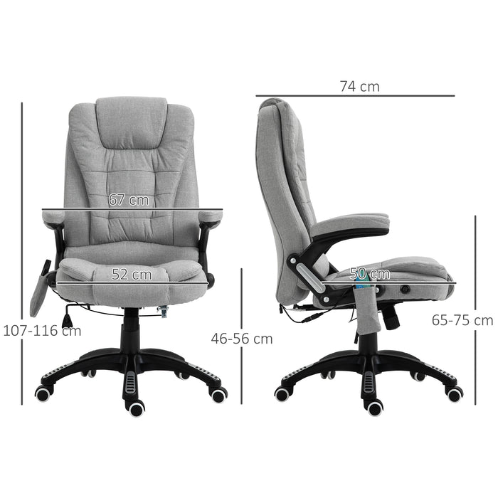 Ergonomic High-Back Office Chair with Heat Massage - Padded Swivel Chair for Gamer & Home Office Use - Heated Comfort, 360° Rotation, Light Grey