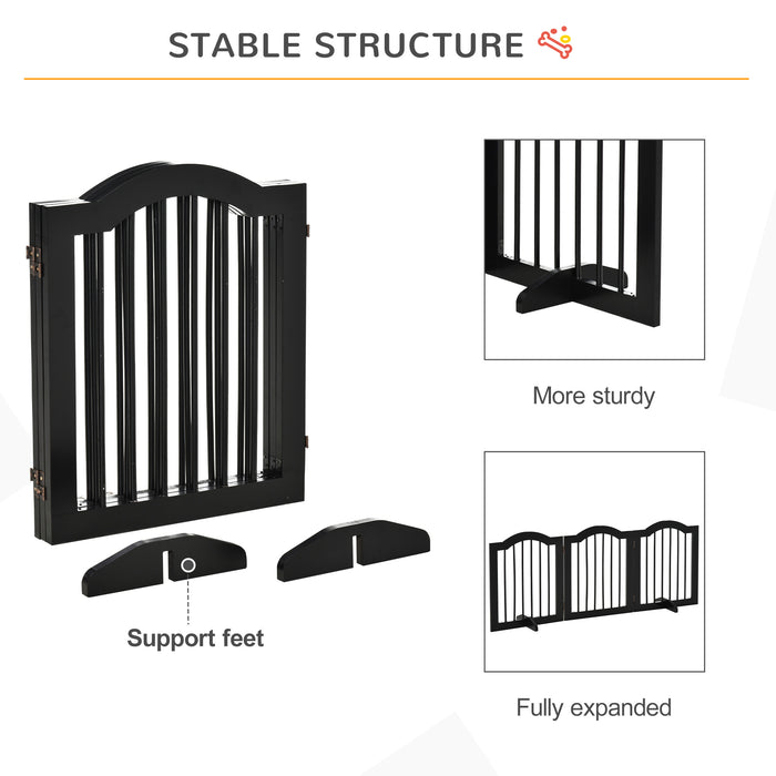 Foldable Wooden Dog Gate with Support Feet - Small Pet Fence Stepover Panel, Freestanding Safety Barrier - Ideal for House, Doorway, Stairs, in Black