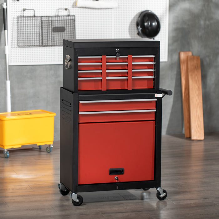 Workshop Trolley Tool Cabinet on Wheels - 6-Drawer Unit with Smooth Ball Bearing Slides, Lockable Roll Cab - Portable Storage Solution for Mechanics and DIY Enthusiasts