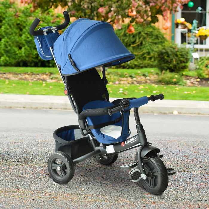 Blue Toddler Tricycle with Protective Canopy - Safety-First Design, Durable Ride-on Toy for Kids - Ideal Outdoor Fun for Little Explorers