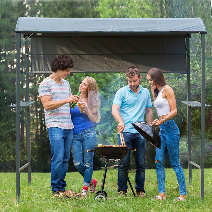 Outdoor BBQ Gazebo with Sturdy Metal Frame - Weather-Resistant Grey Canopy - Ideal for Grill Protection and Garden Parties
