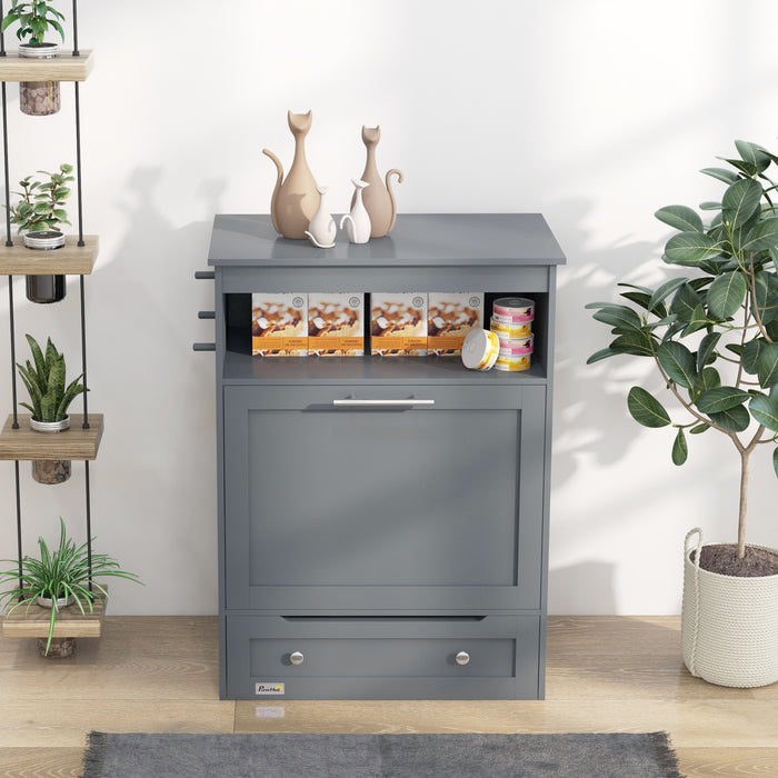 Dog Raised Feeder Station - Pet Food Storage Container with Elevated Bowls & Supply Hanger, Grey - Ideal for Organized Feeding & Hydration