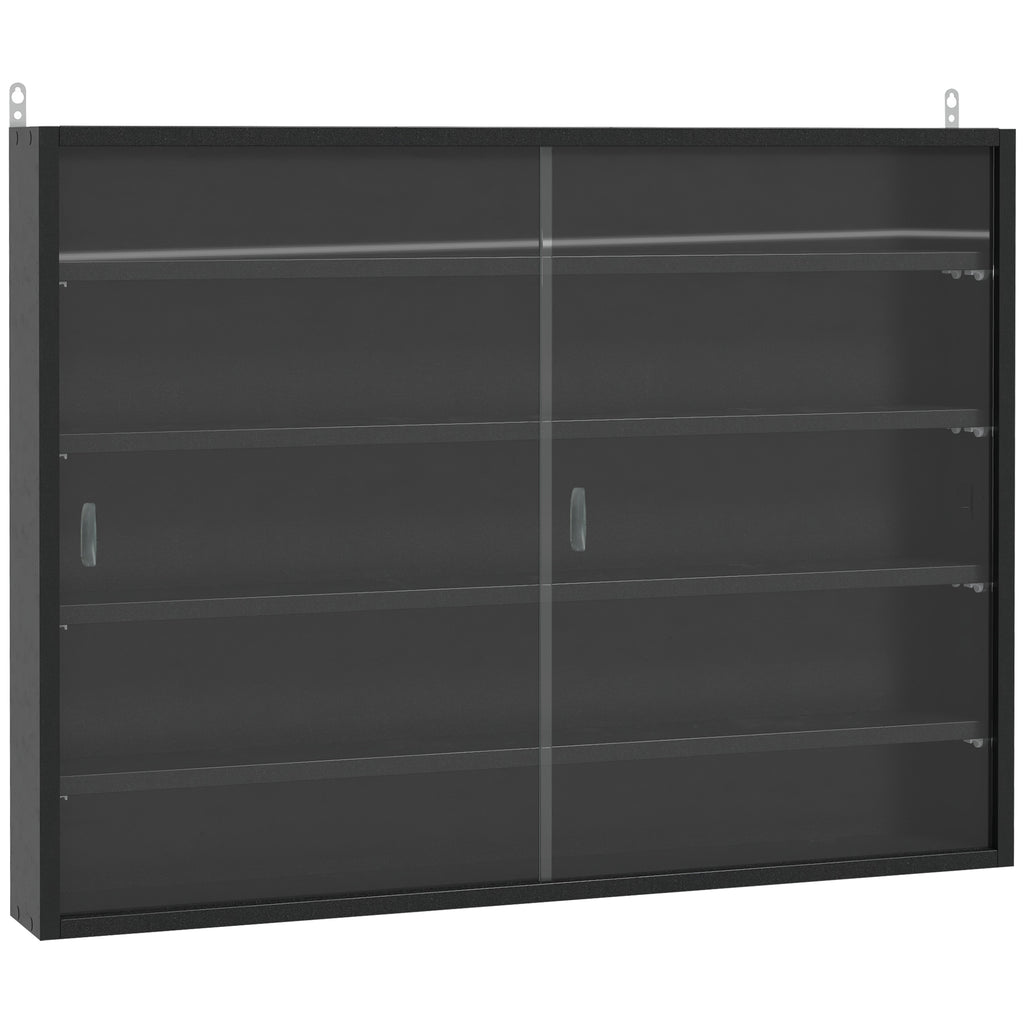 5-Tier Particle Board Display Cabinet with Glass Doors - Sleek Black Finish, Multipurpose Shelving Unit - Ideal for Showcasing Collectibles & Organizing Home Spaces