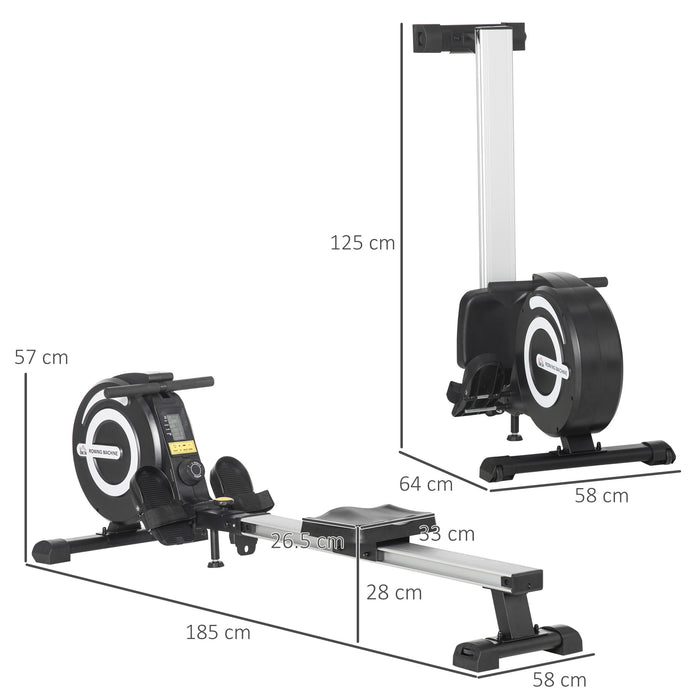 Adjustable Magnetic Rowing Machine - Digital LCD Monitor, Built-in Wheels for Easy Movement - Ideal for Full-Body Workout at Home or Gym