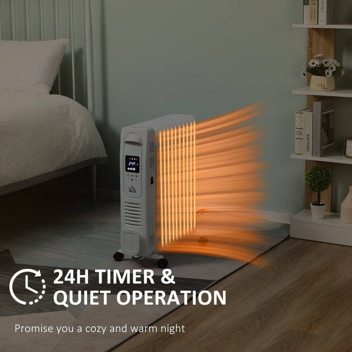 2720W Digital Oil-Filled Radiator - 11-Fin Portable Electric Heater with LED Display and 3 Heat Settings - Safety Cut-Off Feature and Remote Control for Easy Room Heating