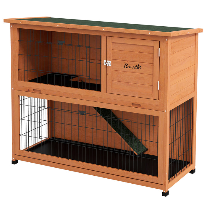 2-Tier Antiseptic Wooden Rabbit Hutch with Outdoor Run - Enhanced Protection, Durable Construction, Pet-Friendly Design - Ideal for Rabbit Safety and Comfort in Outdoor Environments