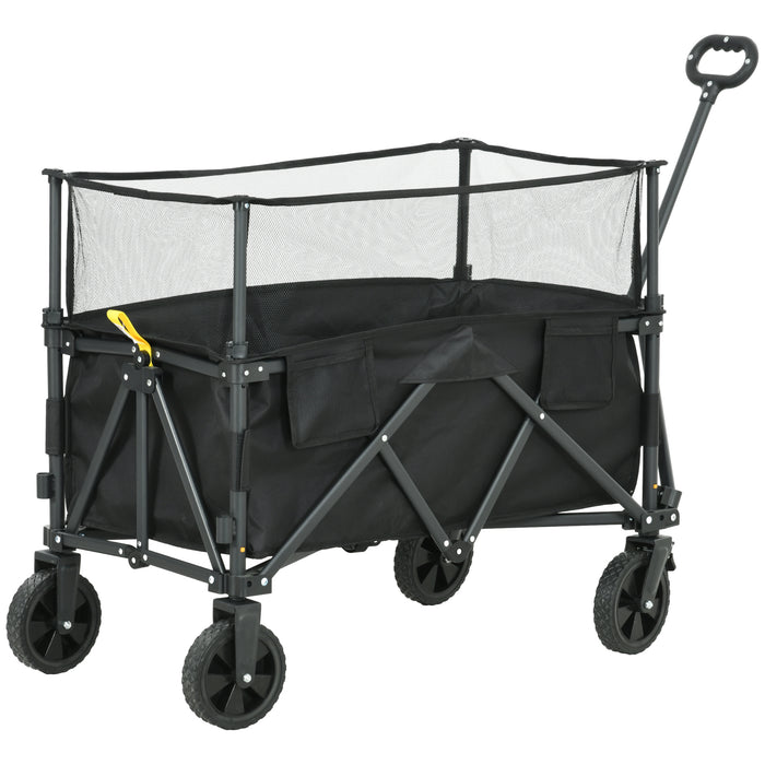 180L Folding Garden Trolley with Extendable Side Walls - Versatile Wagon Cart for Beach, Camping & Festival Use - Sturdy Black Utility Cart for Outdoor Adventures