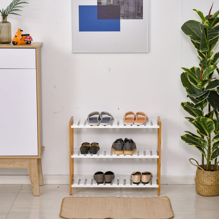 3-Tier Wooden Shoe Rack with Slatted Shelves - Spacious, Hygienic Storage Solution for Home and Hallways - Ideal for Families and Guests, 70x26x57.5cm, Natural Finish
