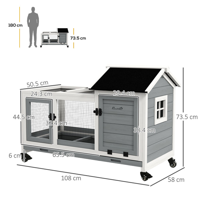 Wooden Pet Habitat - Rabbit Hutch and Guinea Pig Cage with Removable Tray and Wheels - Ideal for Small Animal Comfort and Easy Mobility
