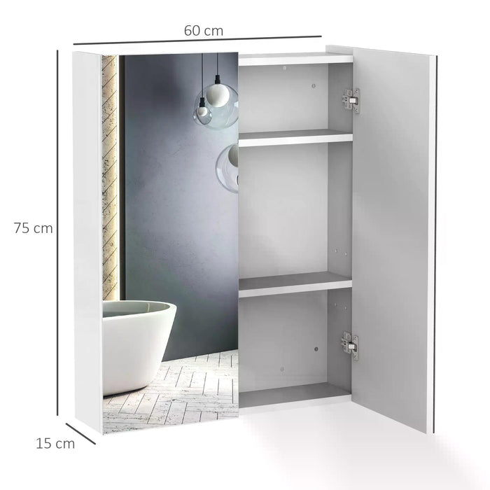 Wooden Bathroom Mirror Cabinet - Wall-Mounted Storage Unit with Adjustable Shelves, Double Door, 60x15x75 cm - Ideal for Organized Space-Saving in Restrooms