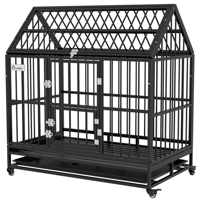 Heavy Duty 48" Dog Crate with Wheels - Removable Tray, Openable Top for Large to Extra Large Dogs - Durable Pet Enclosure for Transportation and Comfort