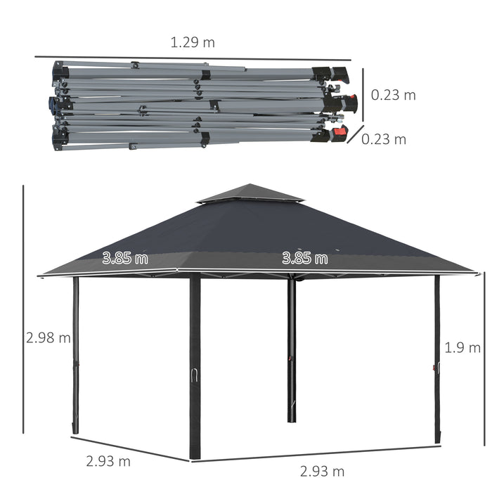 4x4m Double Roof Pop-Up Gazebo - UV-Proof Canopy Tent with Roller Bag & Adjustable Legs, Steel Frame - Ideal for Outdoor Parties and Events, Grey