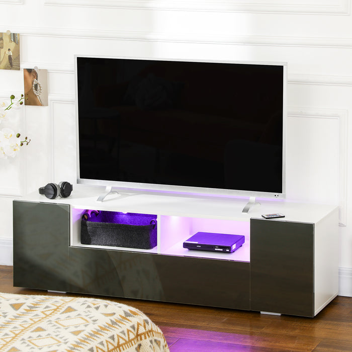 Contemporary Entertainment Center - 60" TV Stand with LED Lighting and Ample Storage, 137x35x42cm - Ideal for Organized Media Rooms and Living Spaces