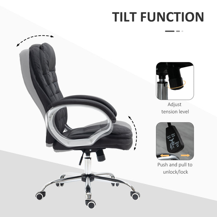 Ergonomic Task Chair with Arms and Swivel Wheels - Comfortable Linen Fabric Seating in Black - Perfect for Home Office and Computer Desks
