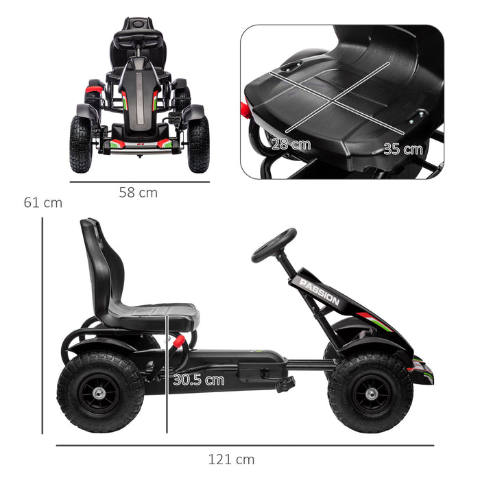 Adjustable Metal Pedal Go-Kart for Kids - Durable Construction with Inflatable Tires, Black - Fun Outdoor Racing Adventure for Young Drivers