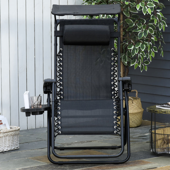 Zero Gravity Patio Recliner - Garden Deck Folding Chair with Cup Holder & Canopy Shade, Sun Lounger - Comfort Seating for Outdoor Relaxation