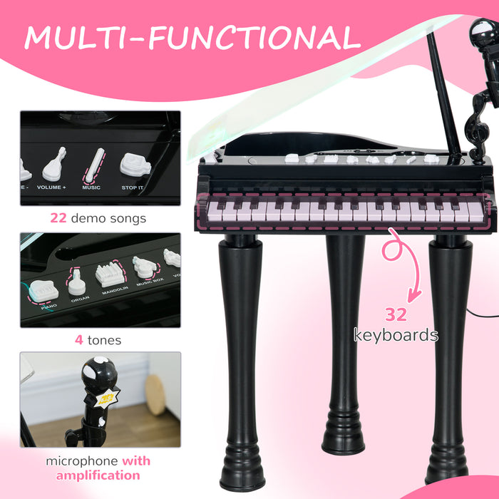 Kids Piano Keyboard with Stool - 32 Keys, Integrated Lights, Microphone, and Variety Sounds, Adjustable Legs - Ideal Musical Learning Toy for Aspiring Young Musicians