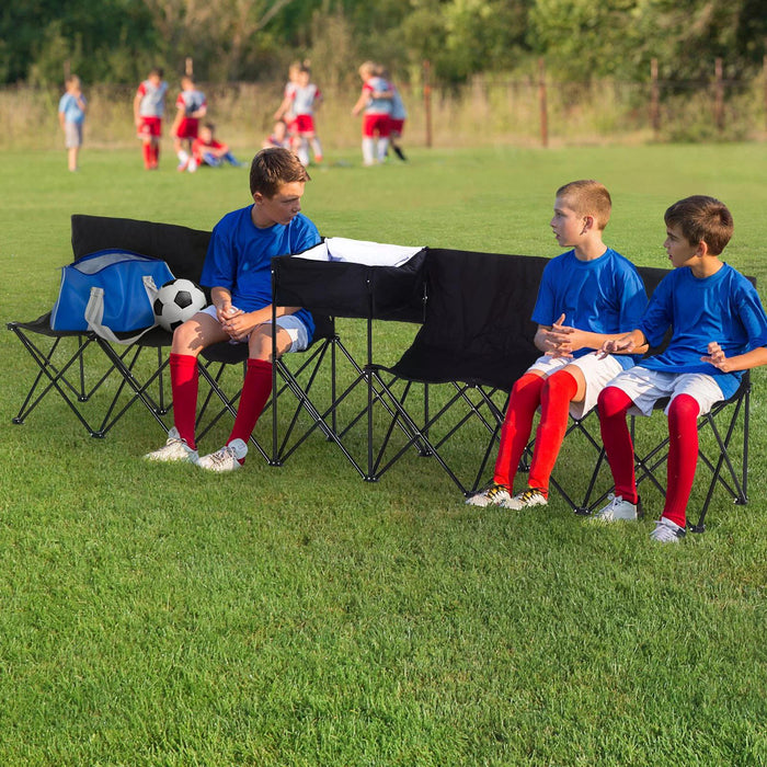 6-Seater Portable Camping Bench with Cooler Bag - Durable Steel Construction, Foldable Design for Outdoors - Ideal for Picnics, Tailgating & Camping Events