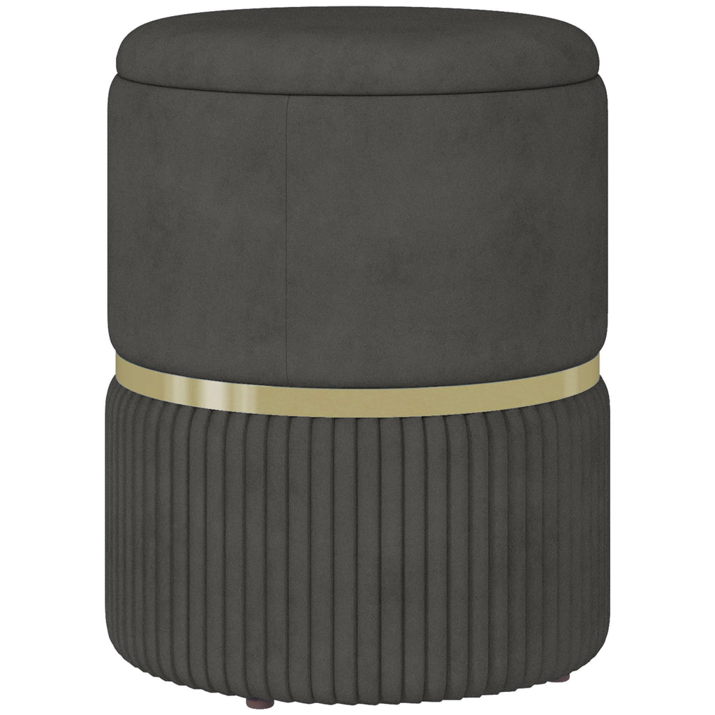 Velvet Upholstered Round Ottoman - Plush Footstool with Hidden Storage & Padded Seating - Ideal for Living Room Organization and Comfort