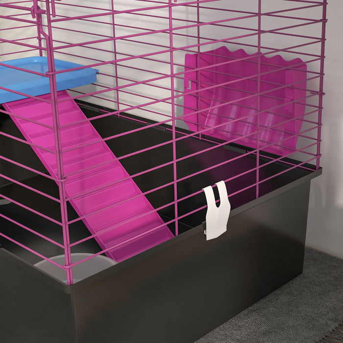 Small Animal Habitat Playhouse - Chinchillas, Small Rabbit, Guinea Pig Cage with Platform and Ramp - Spacious Pet Enclosure for Active Comfort